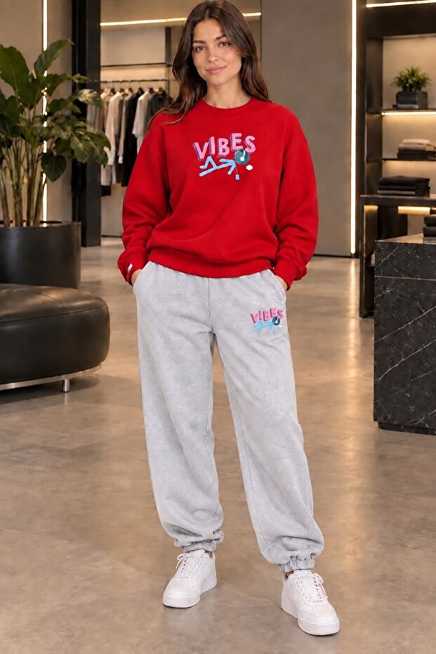 Vibes Unisex Printed Sweatshirt and Sweatpants Oversize Premium Set