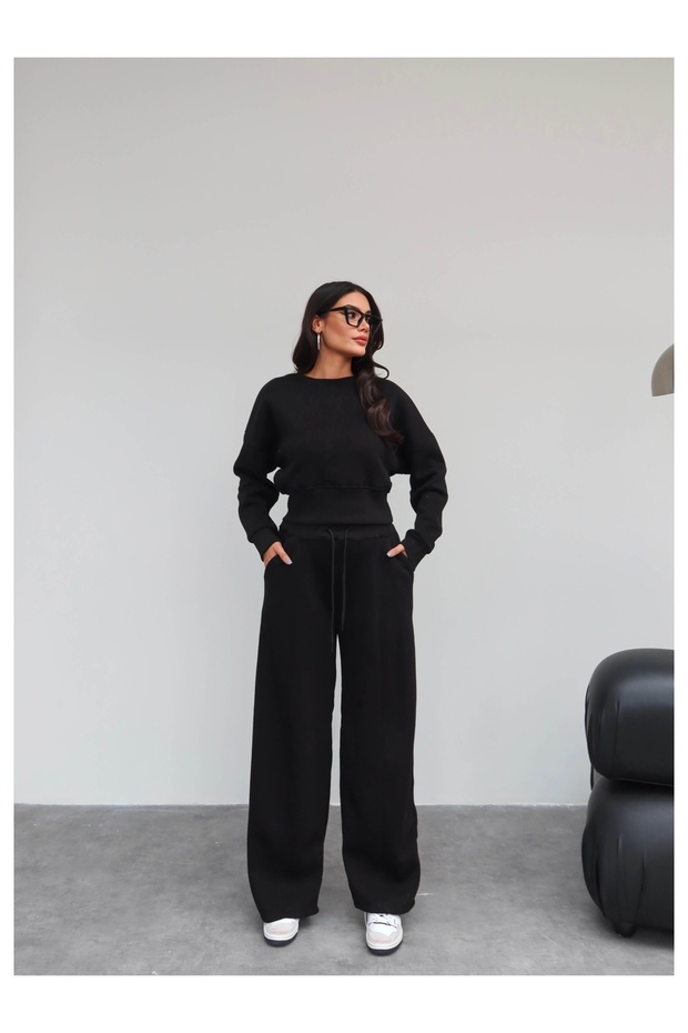 Crop Sweatshirt Şardonlu Tracksuit Set