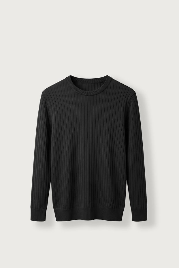 Men's Slim Fit Ribbed Crew Neck Knitwear Sweater Black