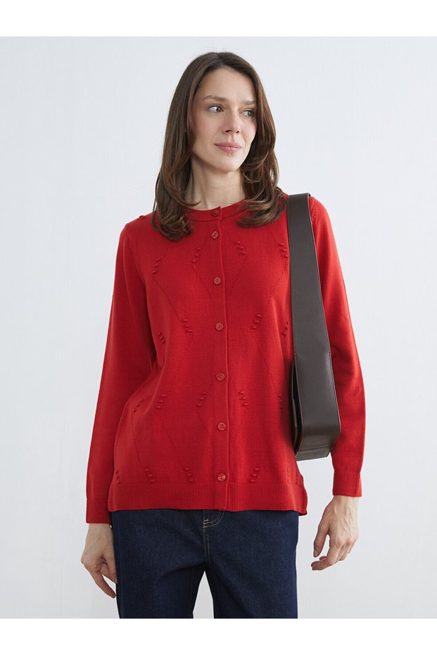 Crew Neck Women's Knitwear Cardigan