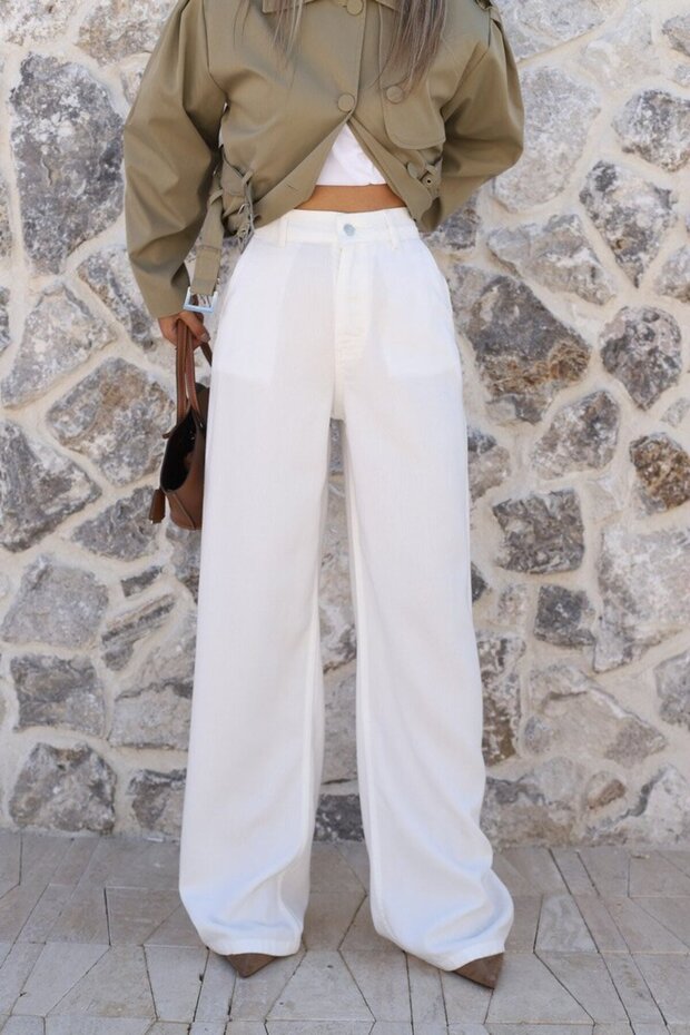 White High Waist Slim Fabric Jeans