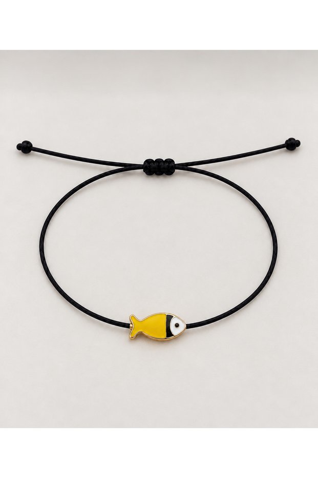 Adjustable Bracelet with Yellow Enamel Fish Figure