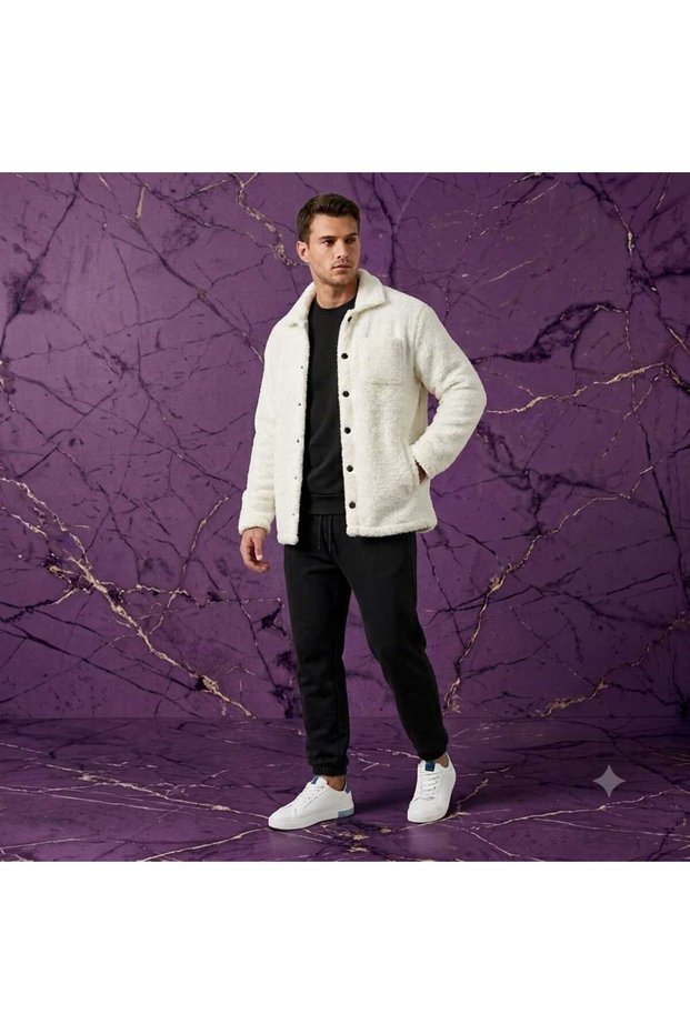 Men's Plush Shirt Sweatshirt Tracksuit 3-Piece Set