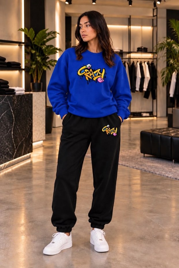 Crayz Unisex Printed Sweatshirt and Sweatpants Oversize Premium Set