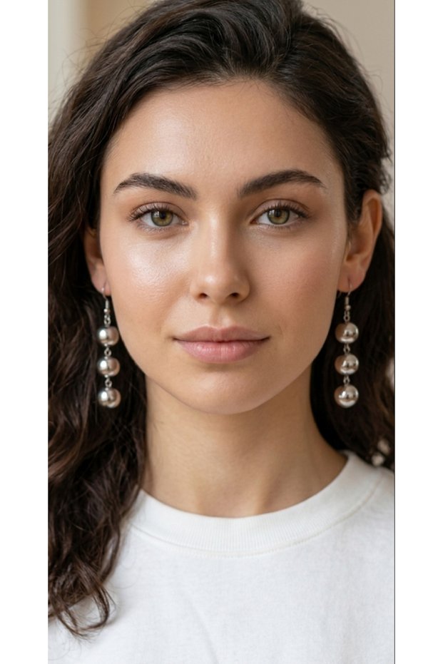 Silver Color Three Marquise Model Women's Earrings