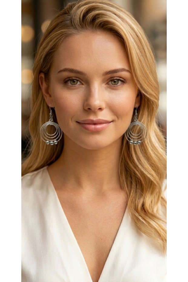 Silver Color Sosyete Women's Earring with a Hoop and Mini Ball