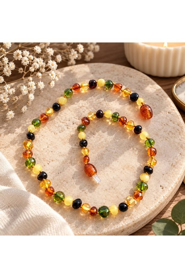Certified Original Drop Amber Adult Necklace 45-60 cm and Adult Turquoise Bracelet
