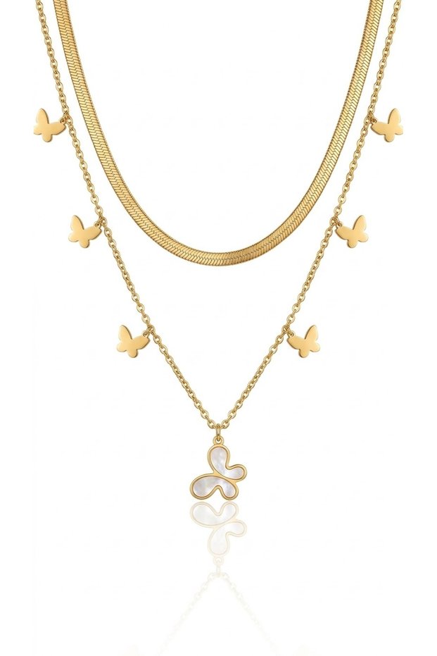 Layered Butterfly Necklace with fresh water Pearl Pendant, Gold-plated 18k -Waterproof & Tarnish-Free Jewelry Gift