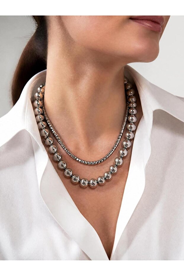 2-Piece Silver Color Bijouterie Necklace