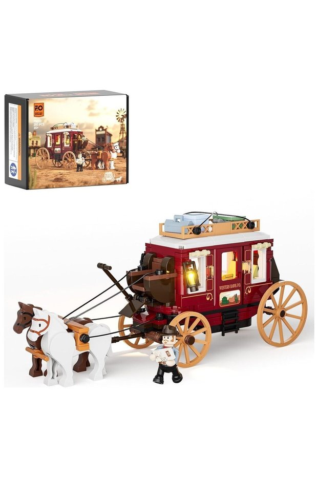 Western Stagecoach Lighting Stone Set, Old West Carriage & Horse, 293 Pieces