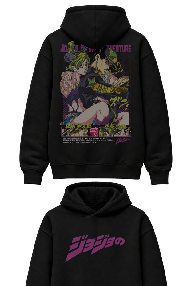 Oversize Jojo's Bizarre Adventure Back Printed Hooded Sweatshirt, Unisex Anime Themed Hoodie