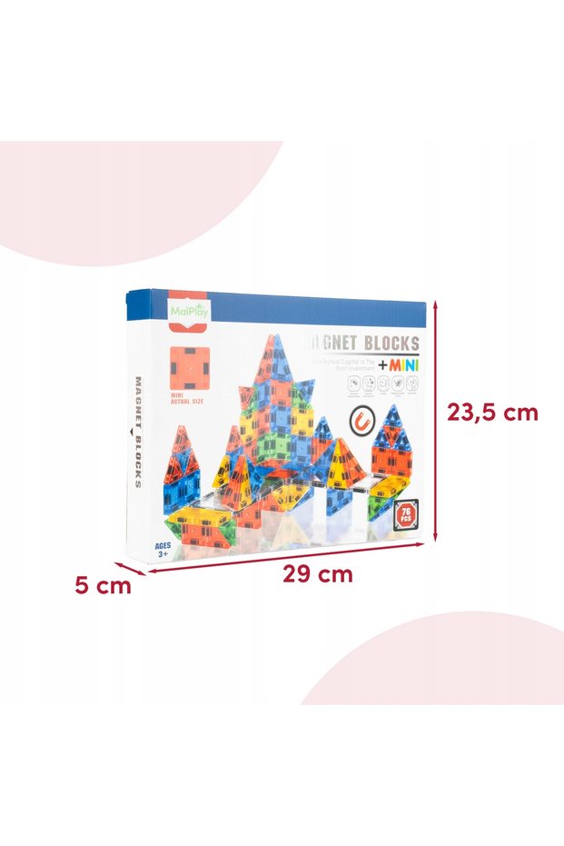 BLOCURI DE CONSTRUCȚIE MAGNETICE 76 DE ELEMENTE MINI DE 3,75 CM – SET CREATIV 3+