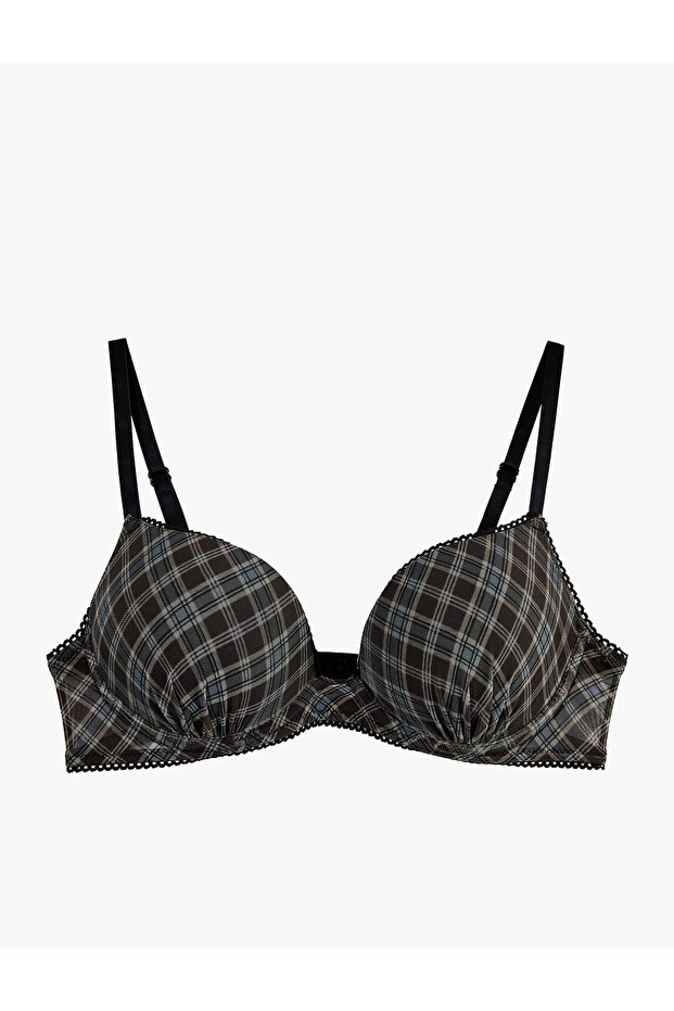 Supported Extra Padded Plaid Patterned Tulle Bra