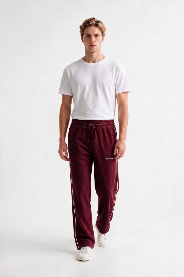 Comfortable Fit, Double Ribbed Combed Cotton Sweatpants with Zipper Pockets, Straight Leg
