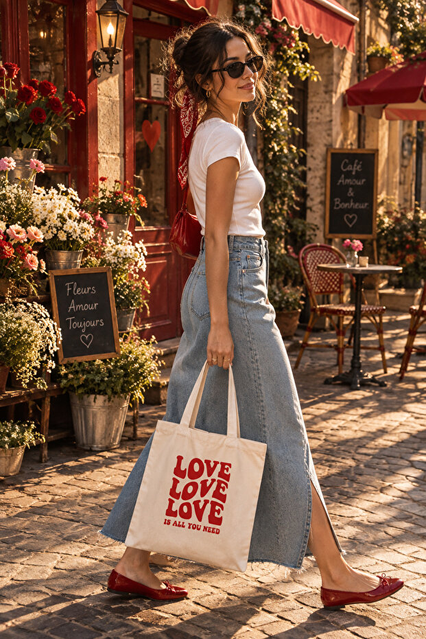 Love Printed - Raw Fabric Shoulder Bag