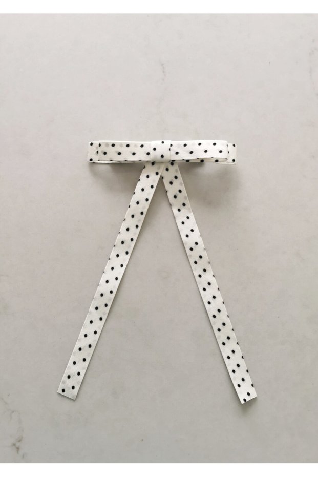 White Black Polka Dot Long Bow Clip Buckle 12.5X22 cm