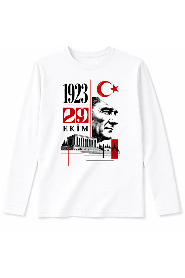 Long Sleeve 29 October Anıtkabir Ataturk and Moon Star Design T-Shirt