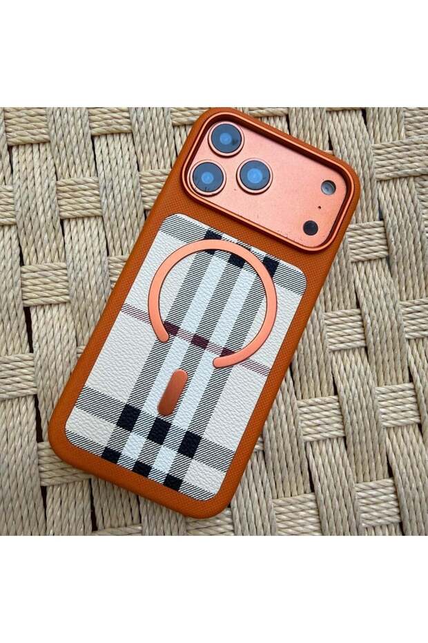 iPhone 17 Pro Max Compatible Orange Armor Premium with Magsafe Feature and Plaid Pattern