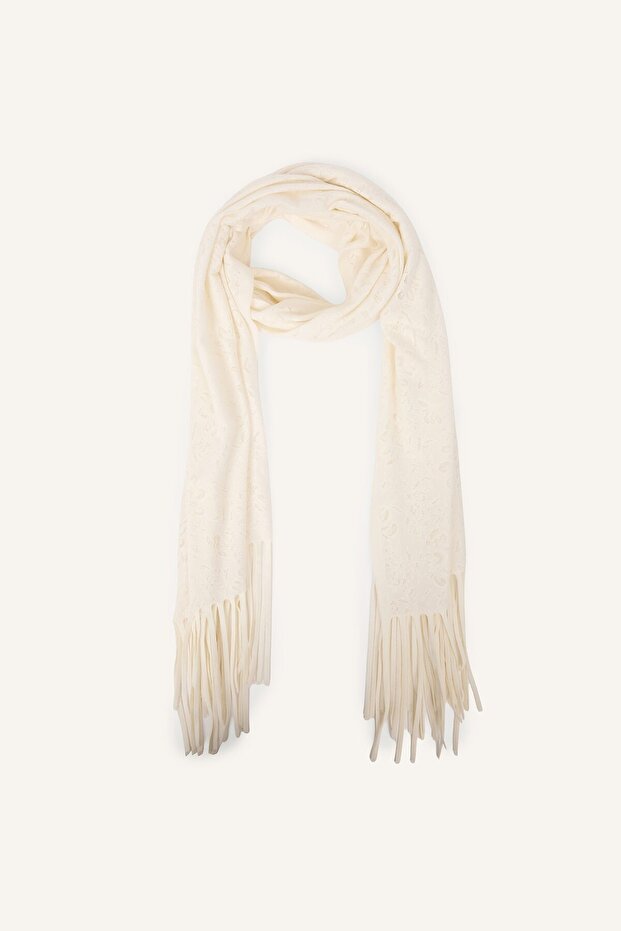 Women's Fringed Self-Patterned Scarf I2985Ax26Wn