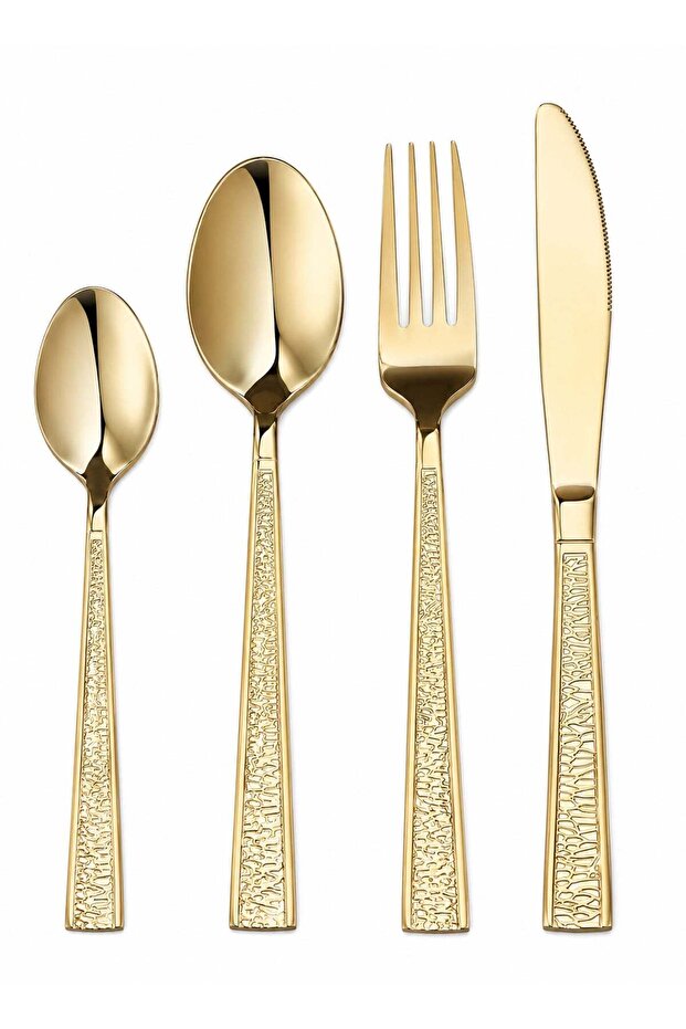 Premium Gold Plated Stainless Steel Cutlery Set – 16 Piece Luxury Flatware Dining Collection with Tea Spoons, Table Spoons, Forks & Knives, Silver-Gold Finish (MI-115F-16)