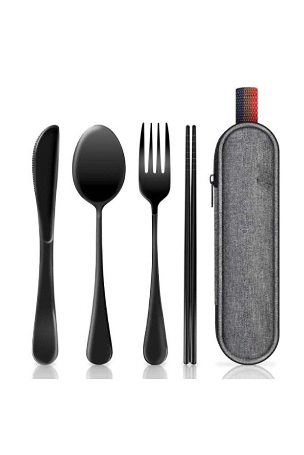 Portable Four-Piece Cutlery Set: Knife, Fork, Spoon and Chopsticks Travel and Camping Tableware