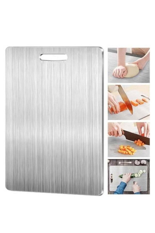 Stainless Steel Cutting Board,304 Stainless Steel Double Sided Food-Grade Worktop Chopping Board With Hanging Hole, Rust Proof Non Stick Thick Chopping Board, Sturdy and Durable, Easy to Clean,for Ho