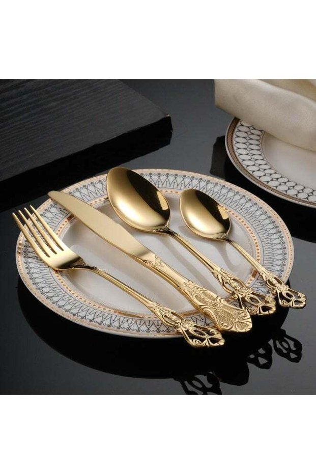 4-Piece Stainless Steel Cutlery Set Stainless Steel Spoon Fork Knife Set Gold