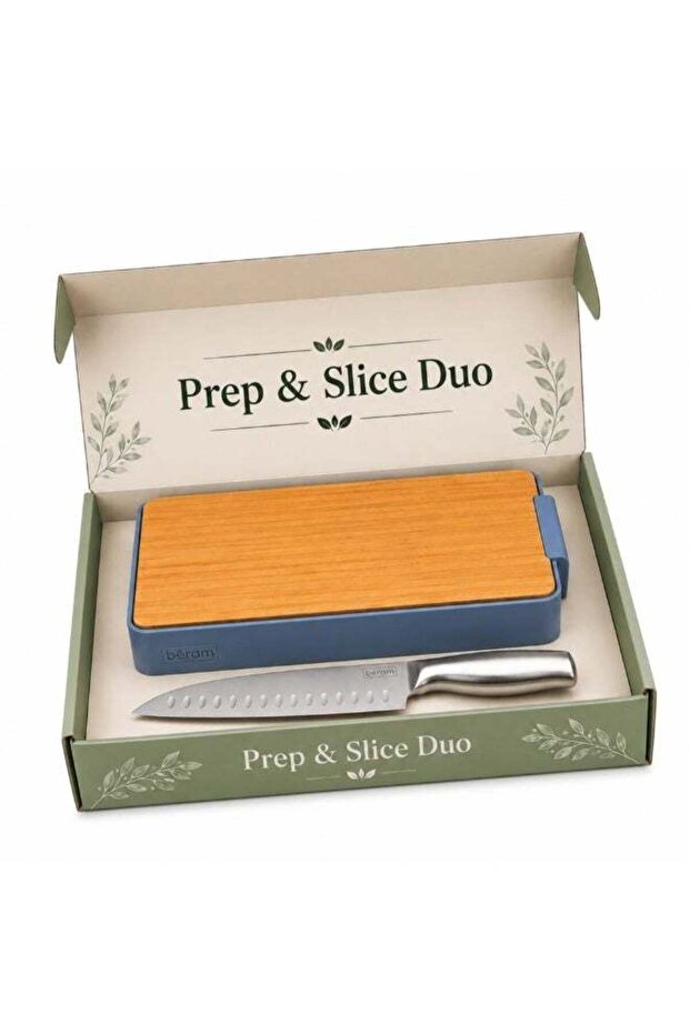 BERAM Bamboo Chopping Board & Santoku Knife Set – Wall Mounted Food Storage Cutting Board, 5 Inch 3CR13 Stainless Steel Kitchen Knife for Chopping, Slicing, Mincing, Meat, Fruits & Vegetables