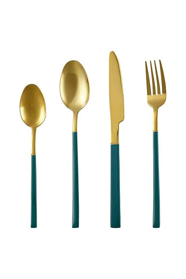 4-Piece Premium Cutlery Set Green/Gold