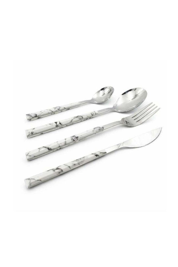BERAM Silverware Ensemble 4-Piece Cutlery Set – Stainless Steel Flatware with Elegant Marble Handles – Mixed Silverware for Daily Dining and Tableware Use