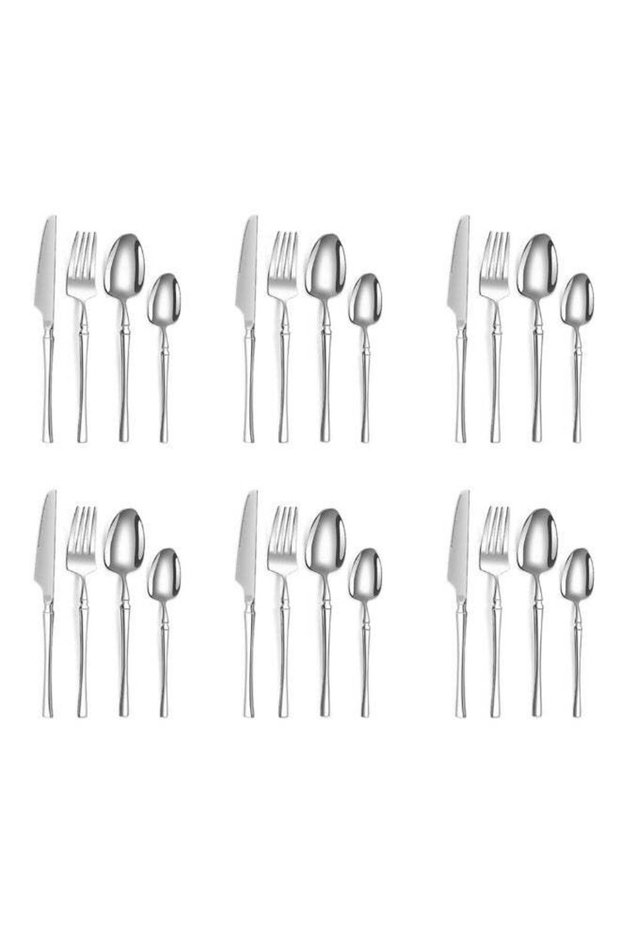 24-Piece Elegant Stainless Steel Cutlery Set, Dishwasher Safe Tableware Include Steak Knives/Forks/Spoons Silver