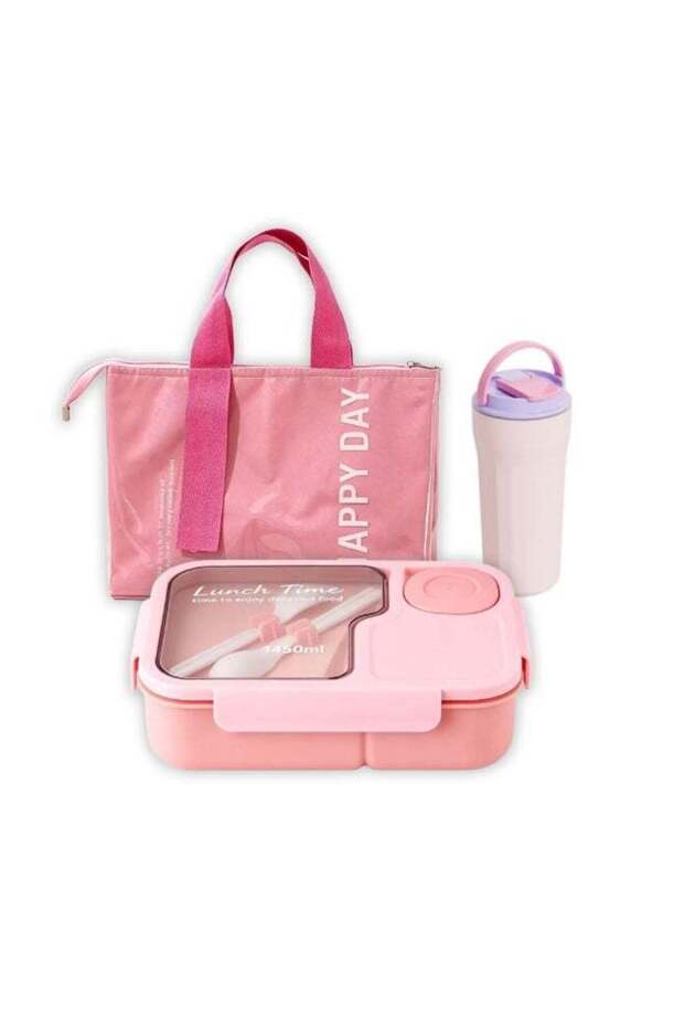 Pink dining box set, with insulation bag and hand-held drinking water cup, microwave, anti-fall, insulation, suitable for students and employees