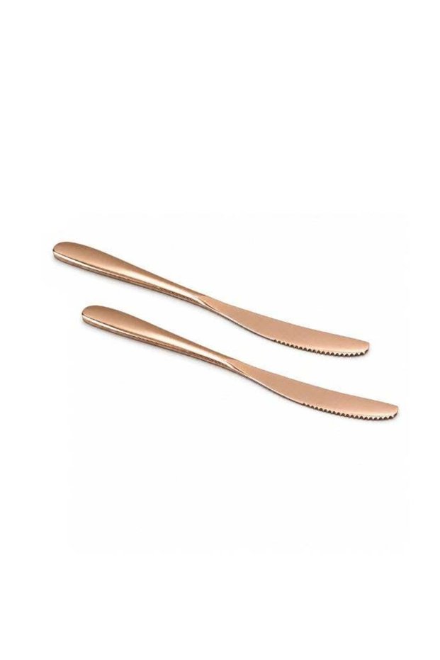 BERAM Table Trend Dinner Knife 2Pc Premium 420 Stainless Steel Sharp Kitchen Cutlery with PVD Copper Finish Elegant Tableware for Kitchen and Restaurant Use