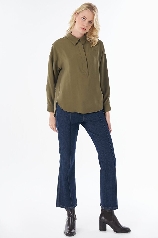 Half Pat Basic Blouse Khaki