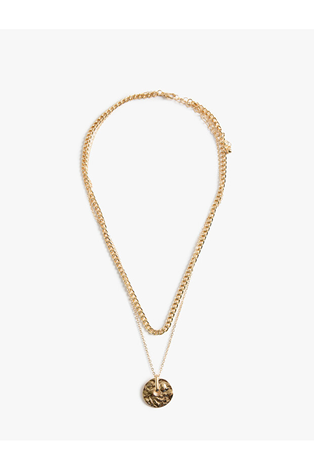 Textured Medallion Steel Multi-Chain Necklace