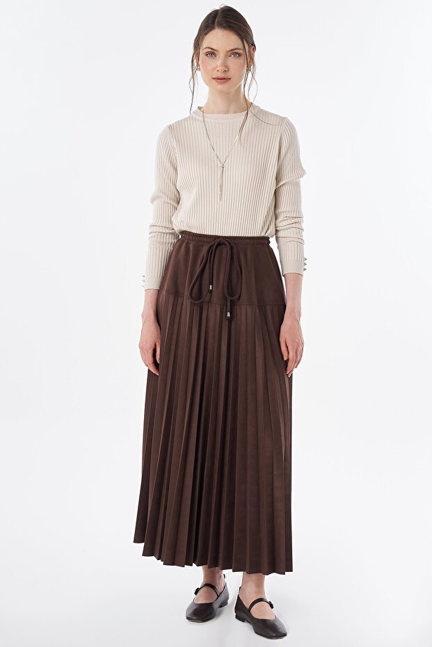 Lace-Up Suede Skirt Brown