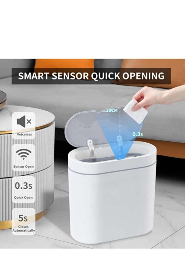 Automatic Motion Sensor Bathroom Trash Can,3 Gallon Slim Waterproof Garbage Bin with Lid,White