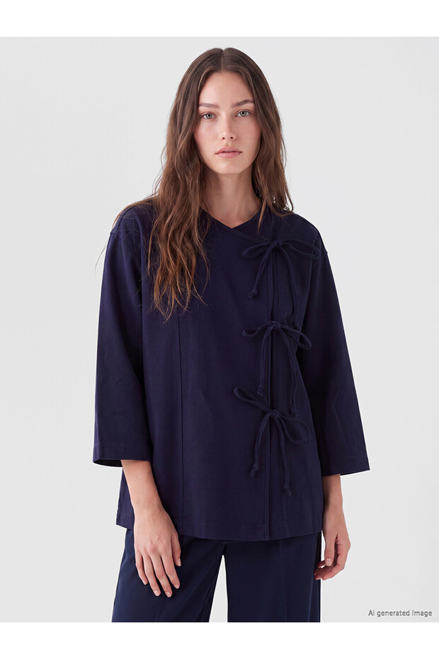 Alita City Lcw Modest Navy Blue Plain Basic Length Women's Kimono with a Difference