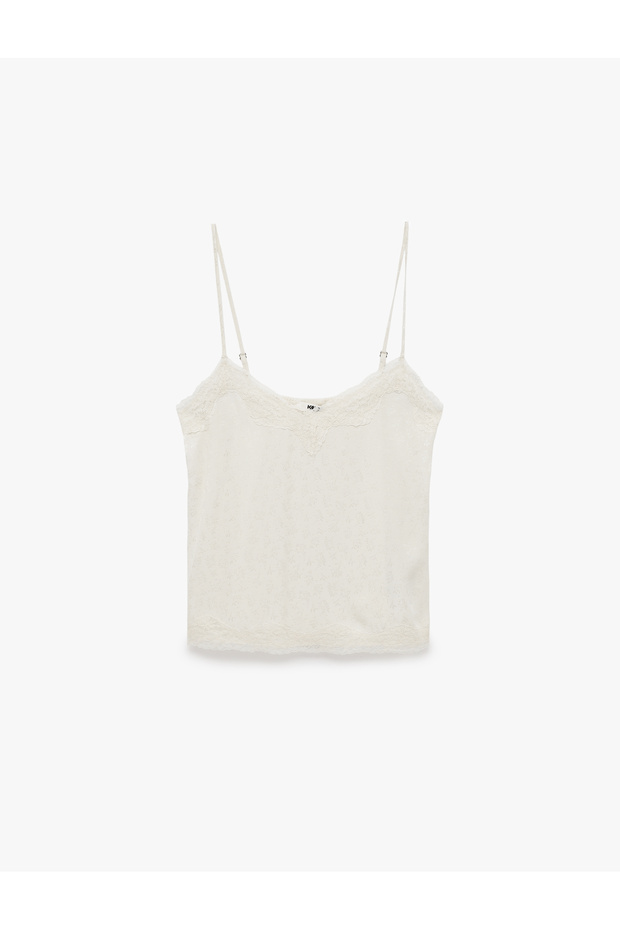 Lace Detailed Comfortable Cut Thin Strap Athlete Pajama Top