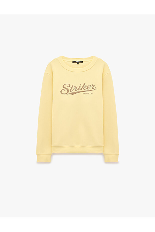 Three Threaded Ribbed Long Sleeve Crew Neck Printed Sweatshirt