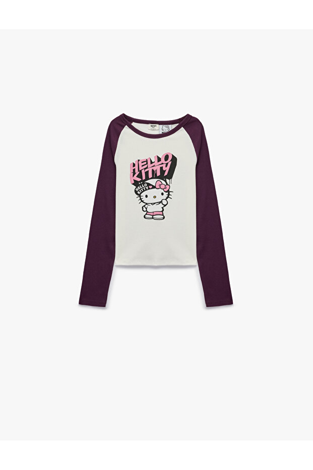 Hello Kitty Printed Cotton Camisole Crew Neck Long Sleeve Licensed Crop T-Shirt