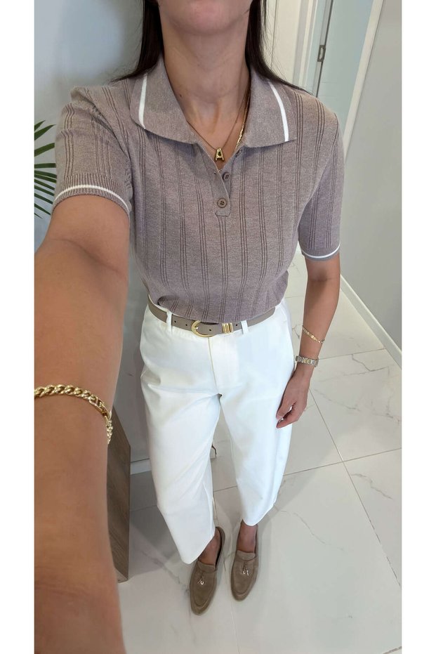 Md Elda Mink Polo Collar Short Sleeve Knitwear
