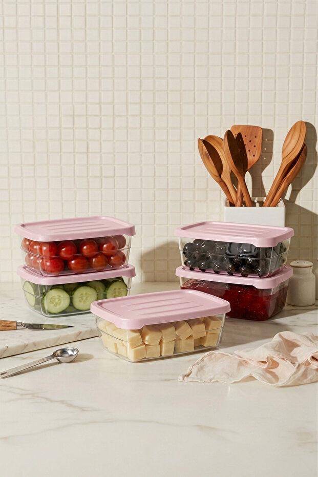 Set of 5 Rectangular Storage Containers 600 ml Refrigerator Organizer Freezer Compatible