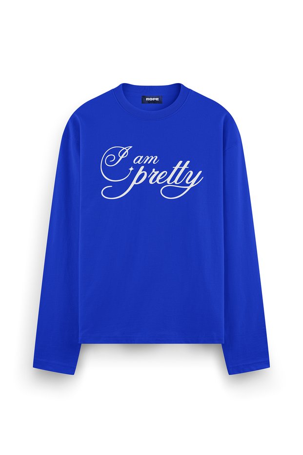 I Am Pretty Printed Long Sleeve Oversize Fit T-Shirt Blue