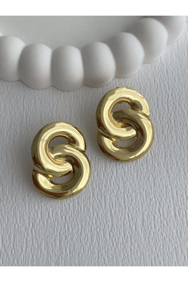 Steel Interlocking Ring Design Gold Earrings