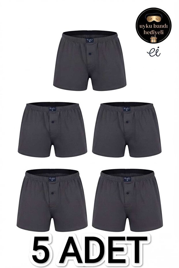 5-Pack Smoked 100% Cotton Buttoned Plain Combed Cotton Men's Boxer Set - Daily Comfortable - Custom Made with Sleep Band as a Gift