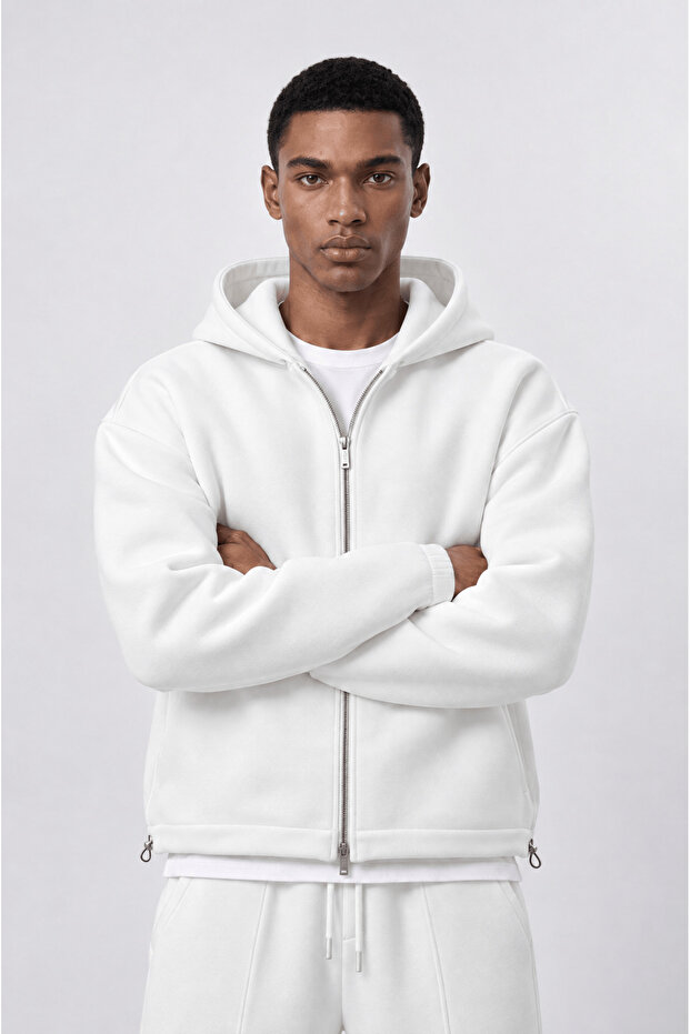 Men's Rubber Detailed Panda Oversize Zip Ecru