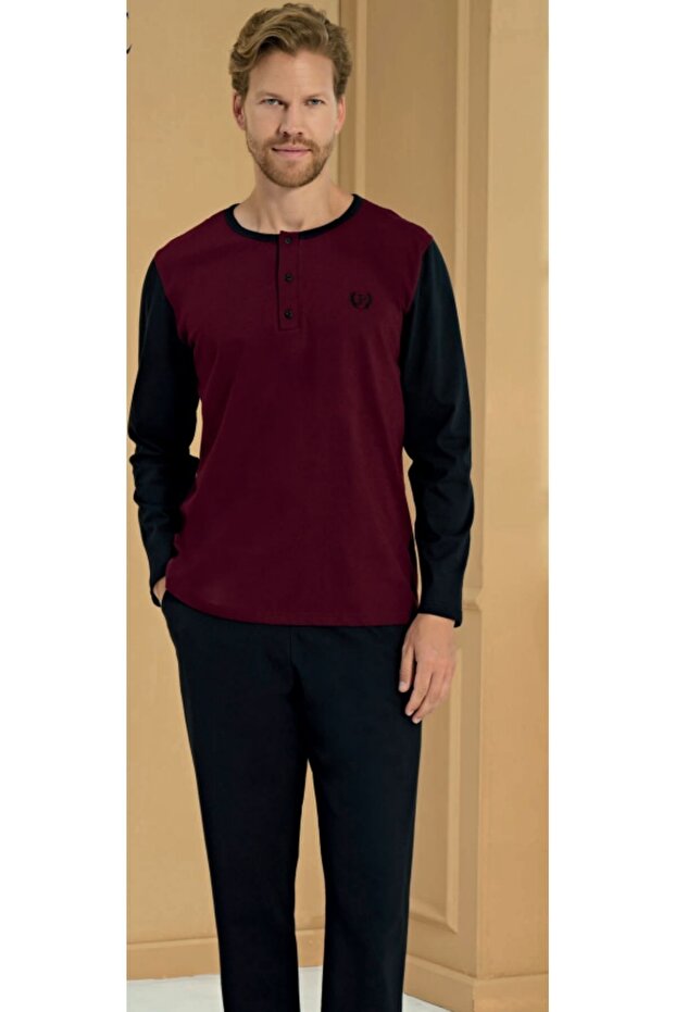 100% Cotton Long Sleeve Men's Pajama Set