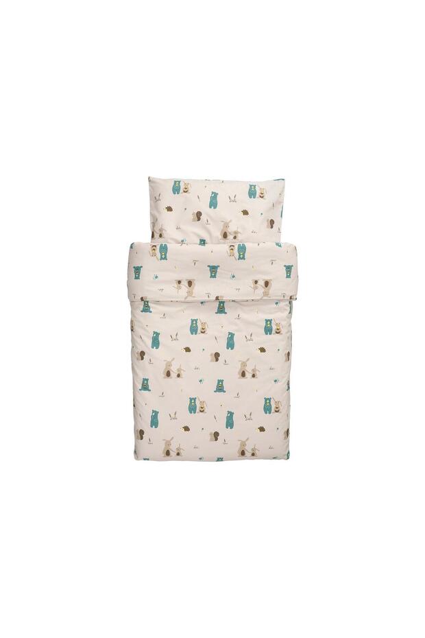 Baby Bedding Set, Beige, 110X125/35X55 Cm, Rabbit and Bear Pattern
