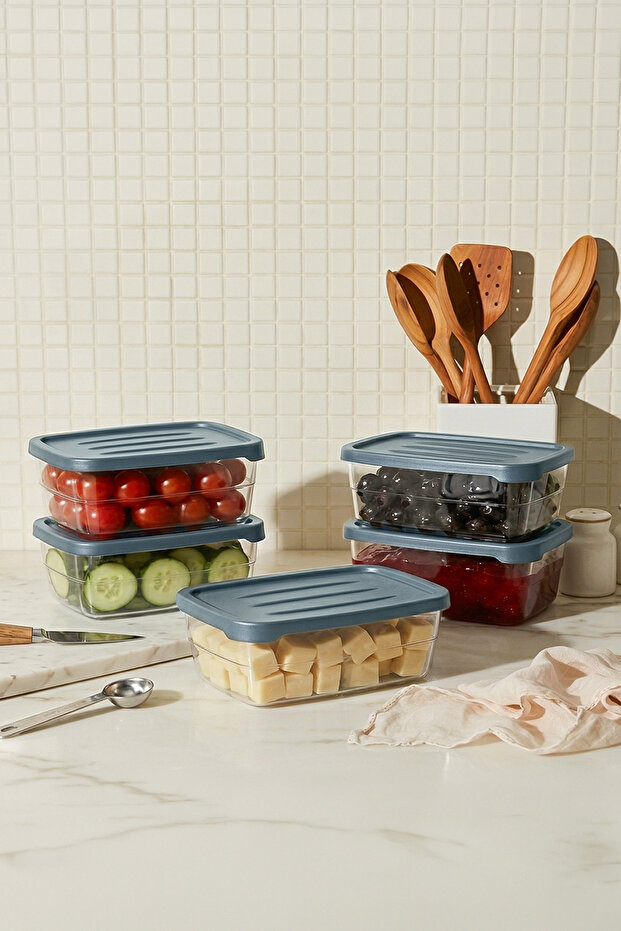 Set of 5 Rectangular Storage Containers 600 ml Refrigerator Organizer Freezer Compatible